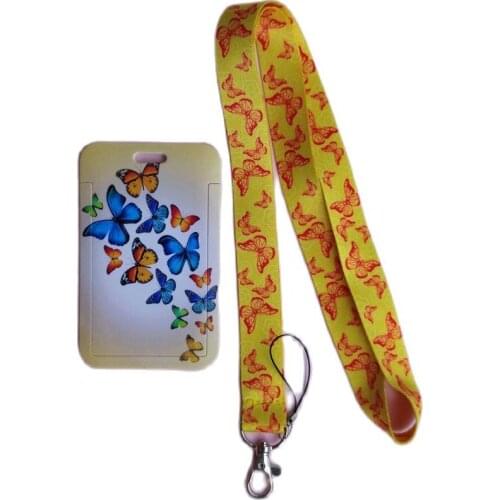 Butterfly Pattern Lanyard Slide Cover Student Card Case Hanging Rope Employee Case Cover Student ID Name Card Holder