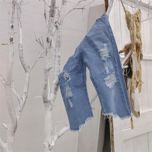 Girls Jeans Spring Summer Casual Ripped Denim Pants Fashion Elastic Waist Kids Trousers 2 3 4 5 6 Years Toddler Baby Girls Pants