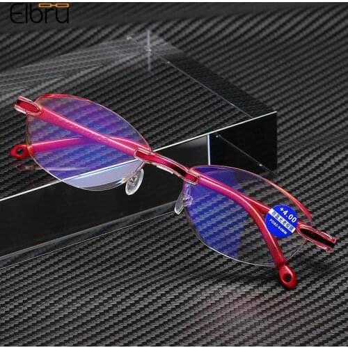 Elbru 2021 Vintage Rimless Anti Blue Light Reading Glasses Ultralight TR90 Presbyopic Glasses Unisex Eewear DiopterS 0 to +4.0