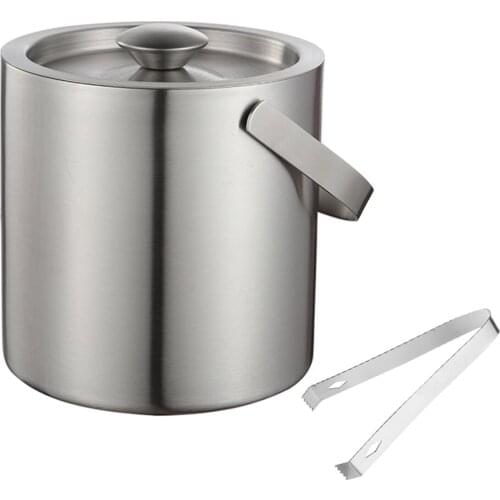 1300ml Ice Bucket Set Stainless Steel Ice Container Double Walled Ice Bucket Container with Tongs Tweezer LidDrink Cooler
