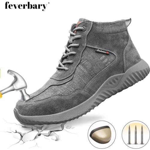 Feverdary Men Women Safety Canva Ankle Boots Winter Safety Shoes Steel Toe Anti-Smashing Breathable Hiking Sneakers Work Shoes