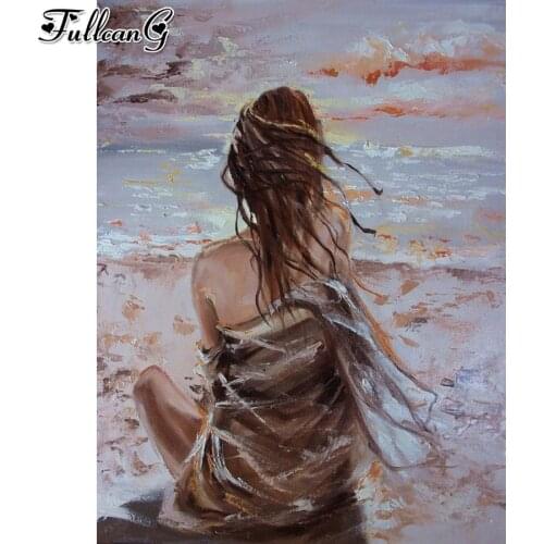 FULLCANG Abstract girl 5d diy diamond painting cross stitch full square round drill rhinestone embroidery kits wall decor FG0089