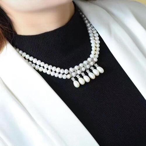 HERHOME Top New Fashion 2 Layer Pearl Necklaces Cubic Zircon Micro Pave Setting Women Party Accessories with Free Shipping