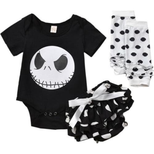 3PCS Newborn Infant Baby Girl Halloween T-shirt Romper Skirts Clothes Leg Warmers Sock Outfit Set
