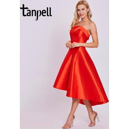Tanpell short homecoming dress red draped sleeveless knee length asymmetry dress lady strapless formal cocktail homecoming gown