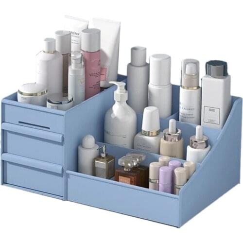 Cosmetic Makeup Organizer with Drawers, Plastic Bathroom Skincare Storage Box Brush Lipstick Holder Organizers