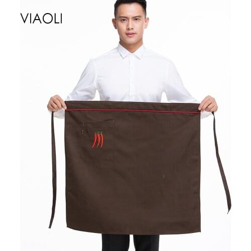 Kitchen Cooking Apron Work Dining Half-length Long Waist Apron Catering Chefs Hotel Waiter Uniform Essential Supplies embroidery