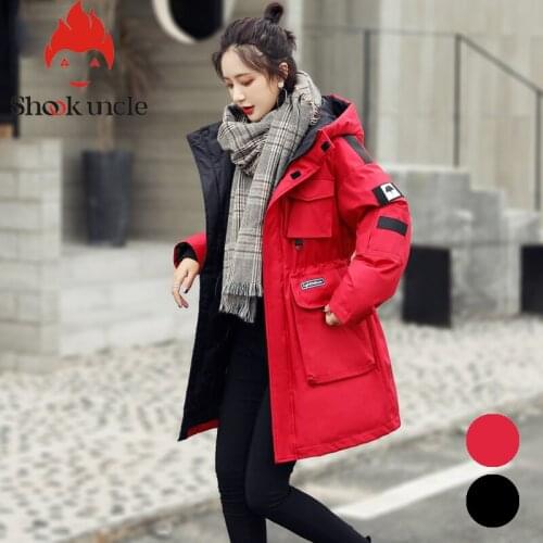 Thick Outerwear Coats Female Slip shoulder loose version womens duck down jacket winter warm hooded Thick down jacket Parka