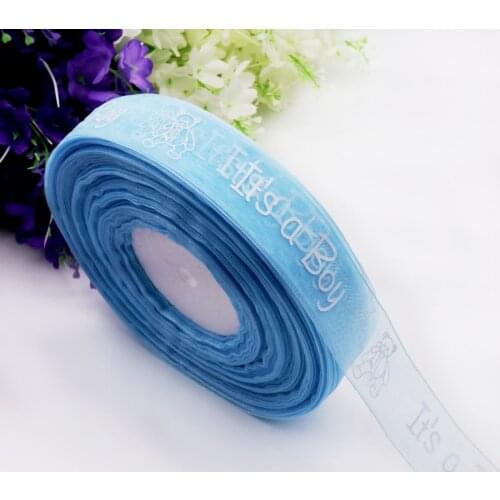 457cm Its A Boy/Girl Organza Ribbon Cute Pink/Blue 25mm Chiffon Bear Packing Tap Candy Box Baby Shower DIY Decoration Ribbon