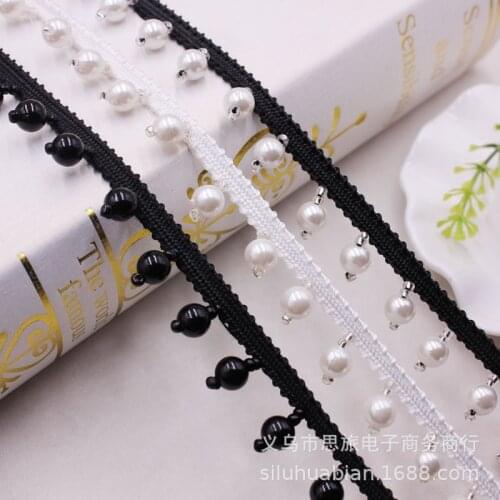 90cm White/Black Vintage Pearl Beaded Lace Trimming Tape DIY Lace Fabric Ribbon For Wedding Garment Headdress Curtain Accesories