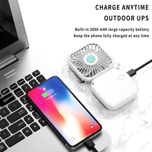 USB Mini Fan Quiet Portable Desktop Fan Handheld Hanging Neck and Energy-saving Built-in 3000mAh High-capacity Battery Portable