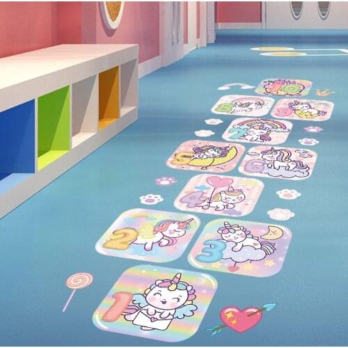 Cartoon Digital Grid Childrens Game Floor Sticker Wallpaper Self-Adhesive Wall Stickers For Kids Room Kindergarten Home Decor