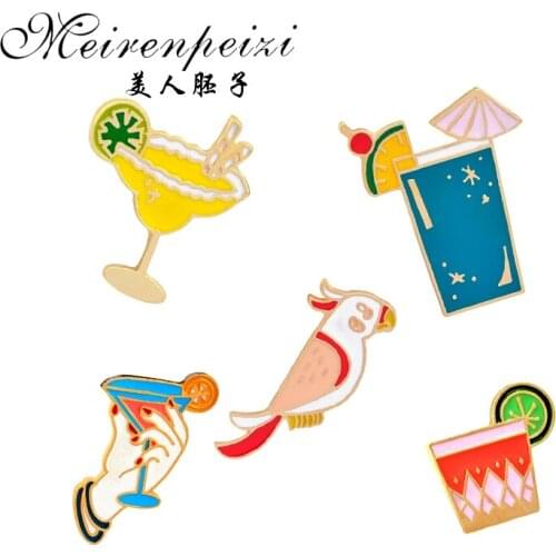 Cartoon drink Enamel pin Brooch Beer milk juice cola coffee Denim Jackets Lapel Pin Coat badge Fashion Jewelry for kids women