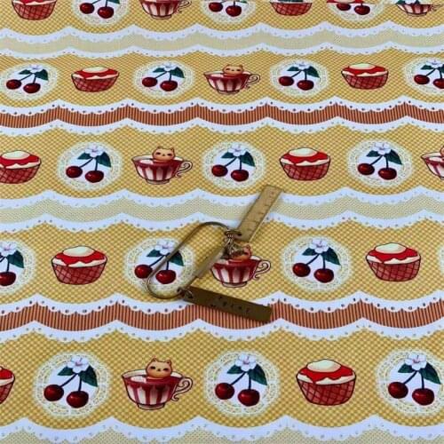 Cartoon Cat Cherry Cupcake Lace Print 100% Cotton Fabric for Girl Clothes Hometextile Cushion Cover Curtain DIY 105cm Width