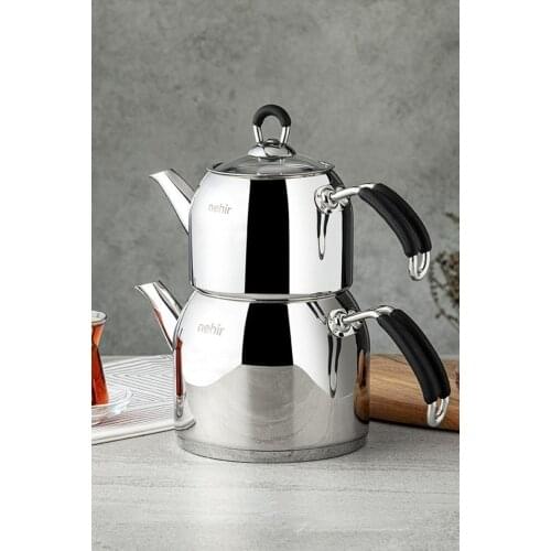 Maxi Modern Steel Teapot Set Authentic Nostalgic Original Vernacular Turkish