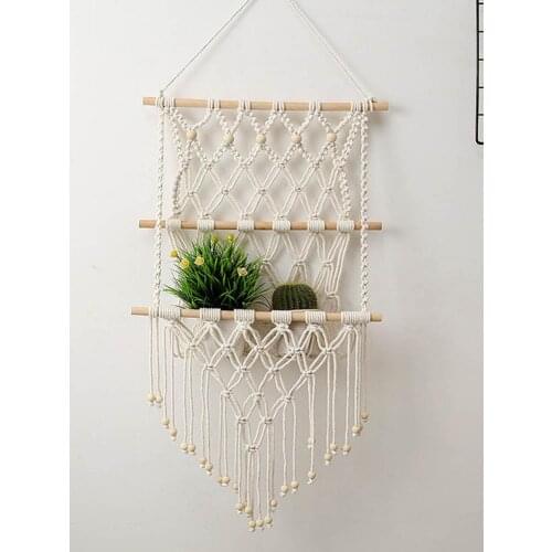 Hand-woven Tapestry Rack Magazine Holder Wall Hanging Decor Planter Shelf Home Decor For Girls Room Bedroom