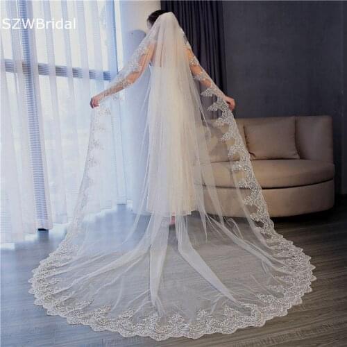 New Arrival White Ivory Cathedral Wedding Veils Lace Edge Bride Wedding accessories Boda Bridal Veil Gelin şapkalar