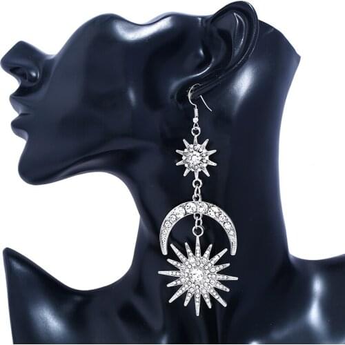 New Trendy SUN And MOON Statement Rhinestone Earring For Women Dangle Drop Earring brincos Lady Party Chic Ear Jewelry