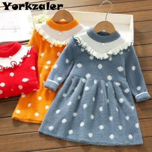 2020 New Kids Girls Winter Dress Long Sleeve Dot Sweater Dress Fashion Clothes for Baby Kids Warm Outerwear Girl Winter Clothes