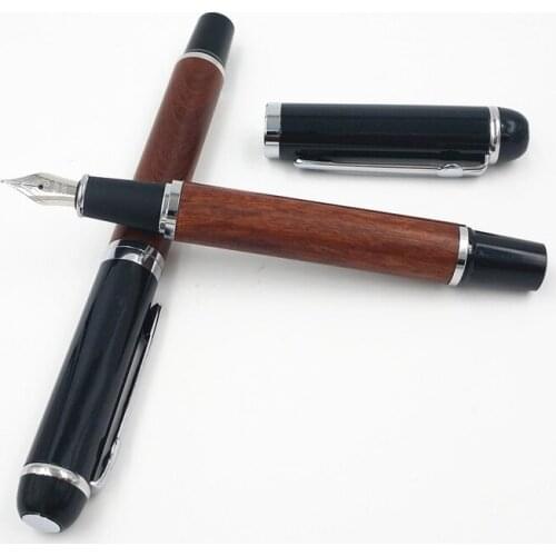 Luxury Rosewood Wooden Pen Medium Iridium Nib Fountain Pen Slivery Clip Gift Box For Festival and Advertisement