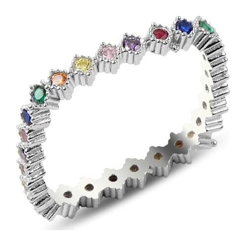 Silverlina Silver Single Row Mixed Zircon Cubic Zirconia Square Tamtur Ring