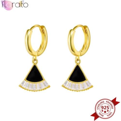 925 Sterling Silver Ear Buckle Geometry Hanging Earrings for Women Gold Color Sector Shaped Pattern Hoop Earrings Jewelry