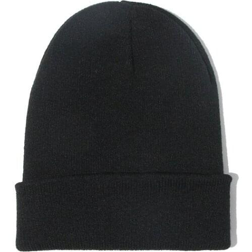 Men Women Punk Hip Hop Fashion Black Hat Skullies Beanies Unisex Winter Acrylic Knitted Sport Windproof Warm Short Melon Cap R76