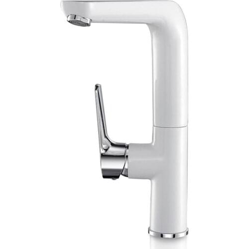 White & chrome elegance kitchen sink faucet single hole deck mount quality brass rotation white hot and cold water mixer