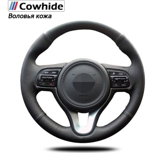 Hand-stitched Black Genuine Leather Car Steering Wheel Cover for Kia K5 2016 Sportage 4 KX5 2016