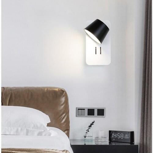 Led wall lamps nordic indoor stair wall lamp bedroom modern wall light with switch wall sconces white an black reding light
