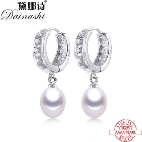 Party Wedding Real Pearl Fine Jewelry Women Fashion Zircon Natural Freshwater Pearl Silver Drop Earrings