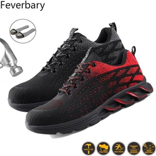 Feverbary Safety Shoes Men Indestructible Steel Toe Anti-puncture Work Boots Outdoor Breathable Sport Shoes