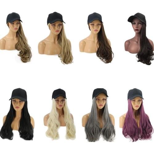 8 Colors Adjustable Women Hats Wavy Hair Extensions with Black Cap All-in-one Female Baseball Cap Hat
