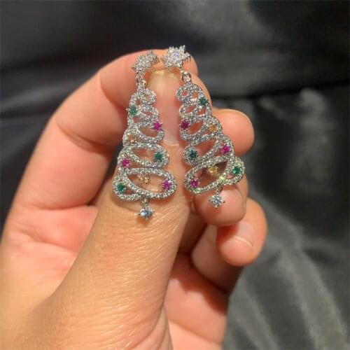 High Quality Gorgeous Multicolor Christmas Tree earrings S925 Silver Ear Post CZ Zircon Stud Earrings For Women INS Jewelry