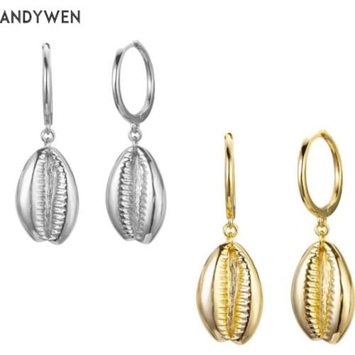 ANDYWEN 925 Sterling Silver 8.5mm Shell Charm Drop Earring Piercing Clips Big Luxury Women 2020 Fashionable Jewelry