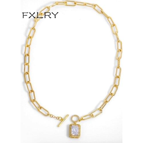 FXLRY Luxury Gold Chain Choker Necklace Fashions Zircon Necklaces For Women Girl Heart Streetwear Jewelry