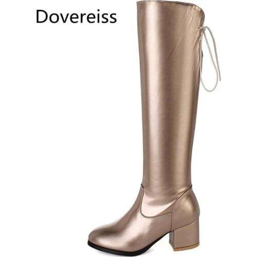 Winter For Woman New Fashion Sexy Consice gold Silver New Round toe Boots Block heels Chunky Heels Knee high boots 34-45