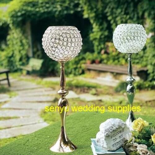 Hot new style wedding centerpieces decoration stand glass crystal gold flower aisle walkway pillar stand for wedding senyu0172