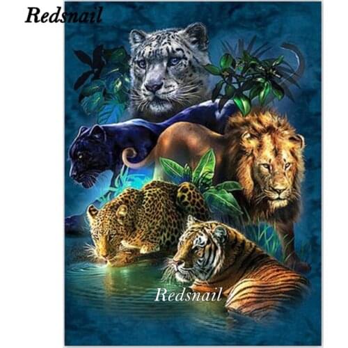 5D DIY diamond painting Cross Stitch Kits forest leopard lion tiger full Diamond Embroidery Jungle Animals rhinestone EE746