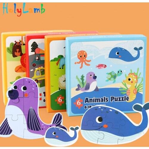 6Pcs/Lot Colorful Wooden Cartoon Animals Baby Kids Learning Education Toys Colorful Baby Educational Toys Train Birthday Present