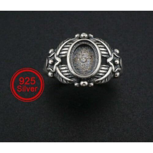 6x8MM Oval Ring Settings Vintage Style Antiqued Solid 925 Sterling Silver Adjustable Ring Bezel DIY Supplies 1223113