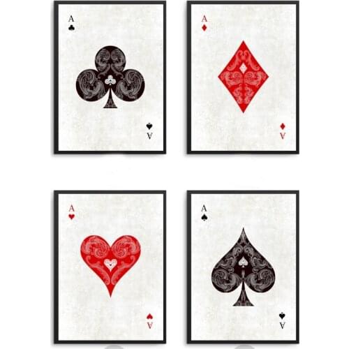 Ace Clover Diamond Heart Spades Poker Decks of Vintage Cards Art Canvas Fabric Poster Prints Home Wall Decor Painting