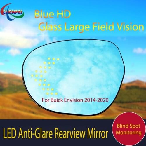 Large View Blue Mirror Anti-Glare Electrically Heated Rearview Mirror With LED Turn Indicator For Buick Envision 2014-2020
