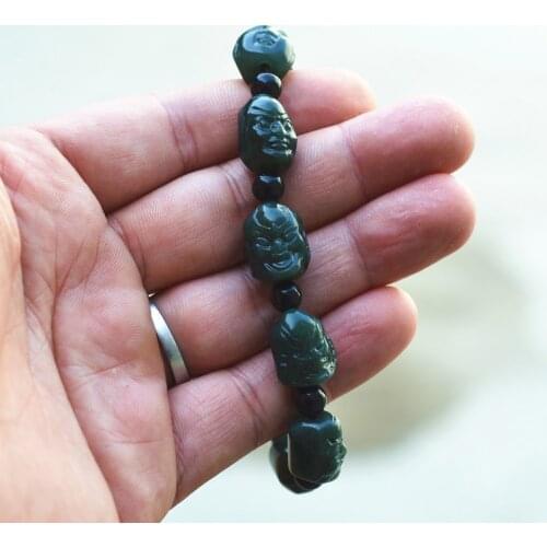 Certificate Natural Green Nephrite stone Bracelets Eighteen Arhats Patron Saint Lotus Bracelets Bangles Men Women Jade Jewelry