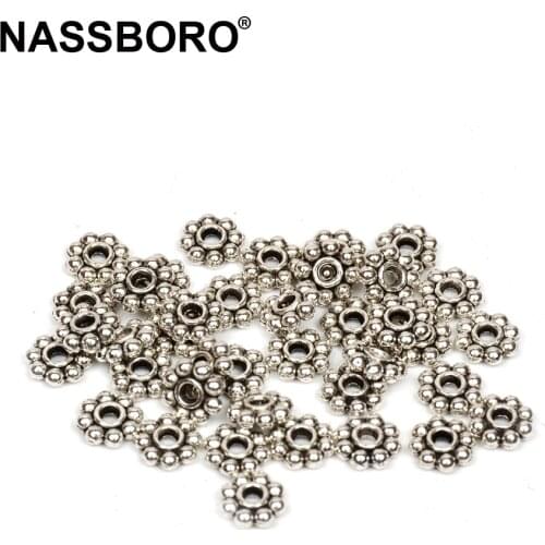 6mm Wholesale 100pcspcs/lot Daisy Flower Spacers bead Metal Gold Tibetan Silver Spacer Beads for Jewelry Making hole is 2mm