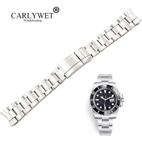 CARLYWET 20 21mm Wholesale Silver Brushed 316L Solid Stainless Steel Watch Band Belt Strap Bracelets For Submariner