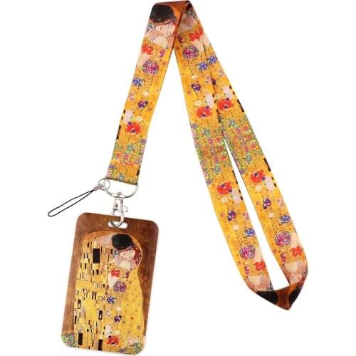 ER458 Art Oil Painting Der Kuss Fashion Lanyard Card ID Holder Car KeyChain ID Card Pass Gym Mobile Phone Badge Key Ring Holder