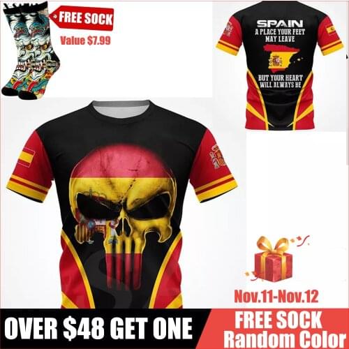 Serbia Spain Sweden Skull World Country Emblem Map Flag 3D Fashion Over Printed Round Neck T Shirt Men Women Harajuku Casual Tee