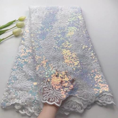 Hot Sale African Two Tone Sequins Lace Fabric 2021 French Tulle Lace Fabric Handmade Embroidery Mesh Fabric For Wedding Dress HS