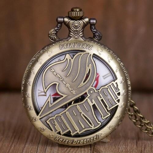 Fairy Tail Natsu Dragneel Pocket Watch Japan Cartoon Animation Quartz Pocket Watches Analog Pendant Necklace Chain Mens Womens